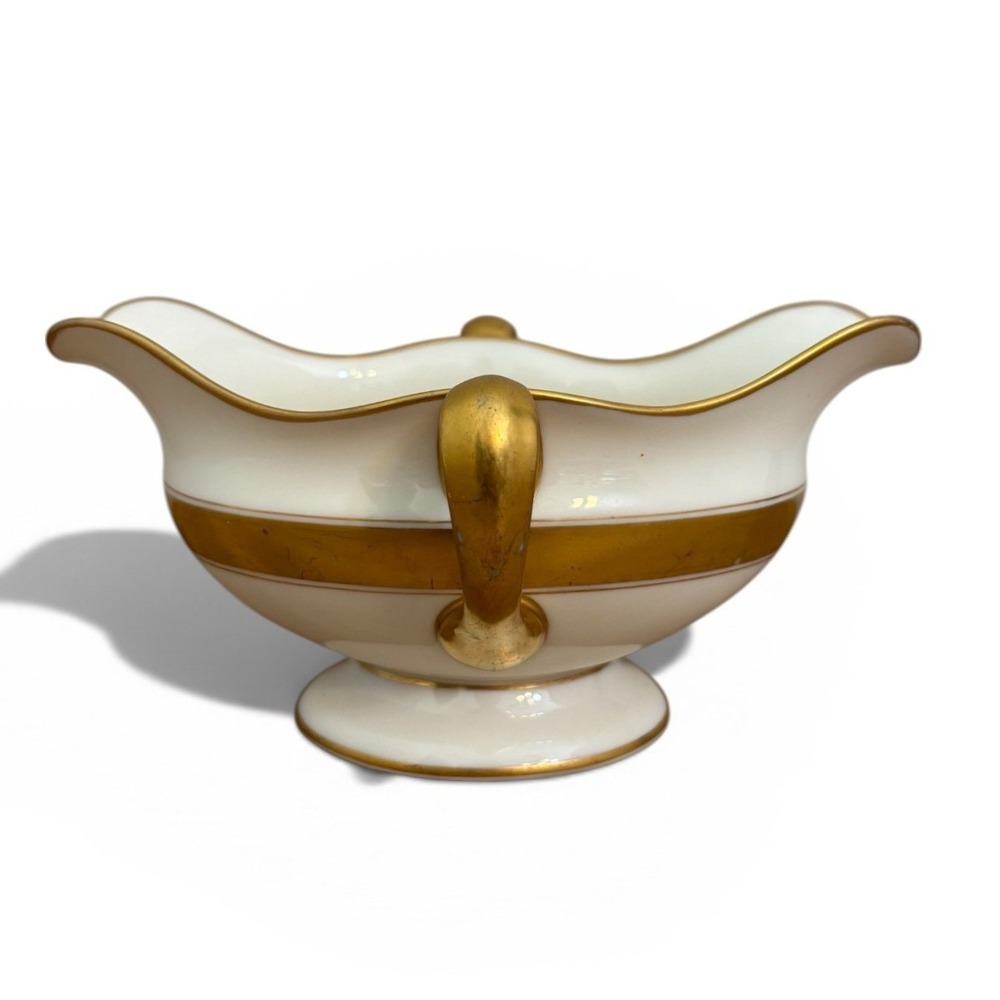 Lenox Ivory Porcelain Gravy Boat Gold Band Double Spout & Handles Vintage